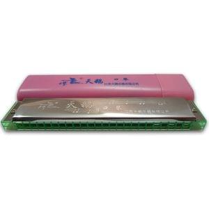 Swan7 SW24H-SLV Key C 24 Hole 48 Reed Silver Harmonica Mouth Organ with Pink Case 