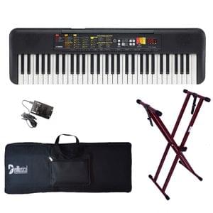 Yamaha PSR F52 61 Keys Portable Keyboard with Adaptor Bag and Cherry Red Stand Combo Package