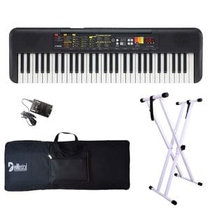 61 Keys Yamaha PSR F52 Portable Keyboard with Adaptor Carrying Bag and White Stand Combo Package