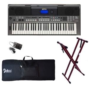 61 Keys PSR I400 Yamaha Portable Keyboard with Adaptor Bag and Cherry Red Stand Combo Package 
